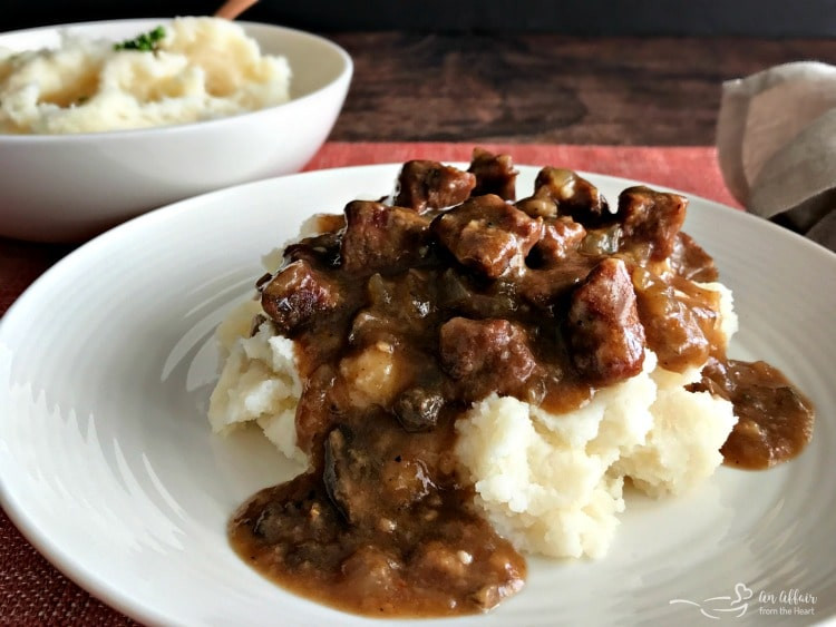Beef Tips and Mashed Potatoes Elegant Beef Tips &amp; Gravy Served Over Mashed Potatoes Pure