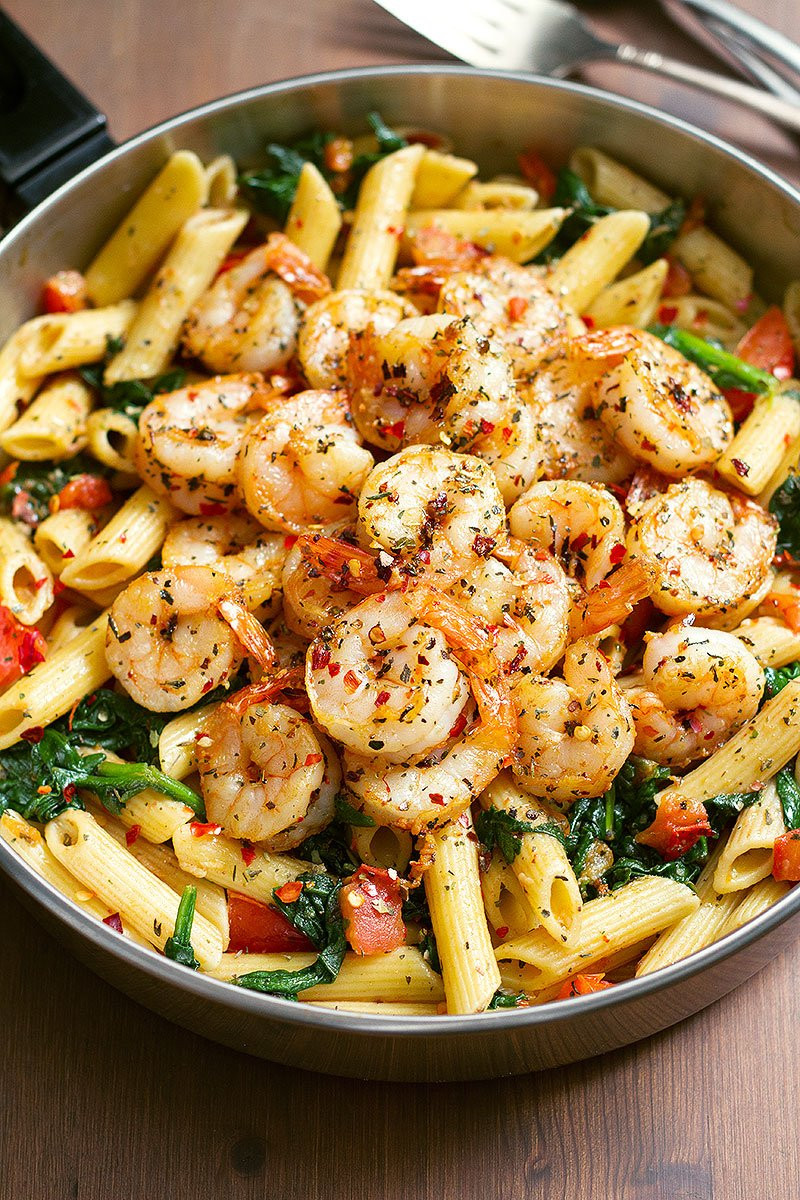 Pasta and Shrimp Lovely Shrimp Pasta Recipe with tomato and Spinach — Eatwell101