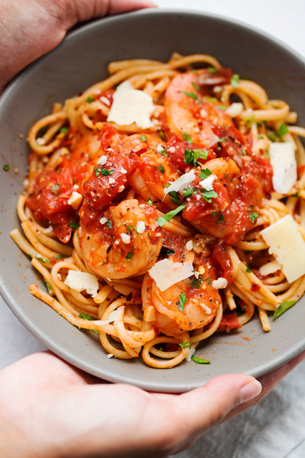 Spicy Shrimp Pasta Fresh Spicy Shrimp Pasta with tomatoes and Garlic