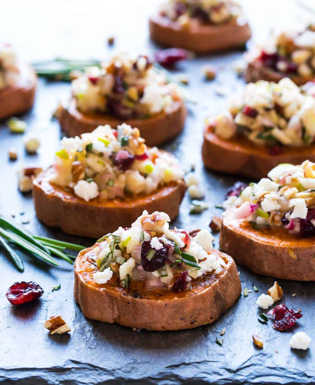 Sweet Potato Appetizer Fresh Sweet Potato Rounds with Goat Cheese Cranberry and Pecans